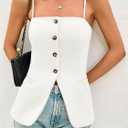 Cicy Bell Womens Summer Cami Suit Vest Dressy Casual Button Down Waistcoat Fitted Split Hem Sleeveless Blazer Tops (White, L)