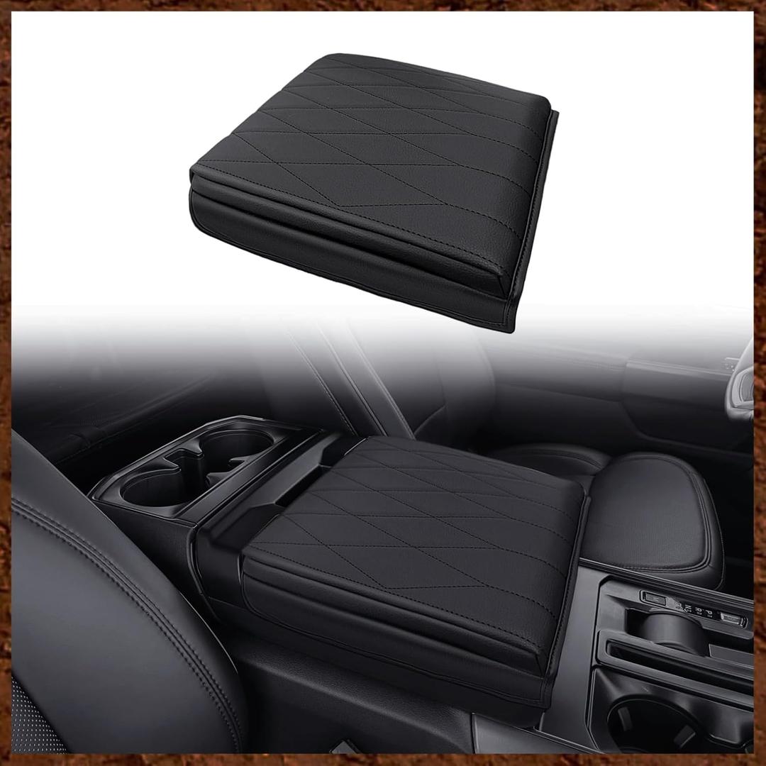 Muslogy Center Console Armrest Cover Fit for Ford F-150 F150 2021-2025 2026 Accessories, Comfort Armrest Pad Console Lid Cushion Vegan Leather 1-Inch Extra Thick (Work Surface ONLY)