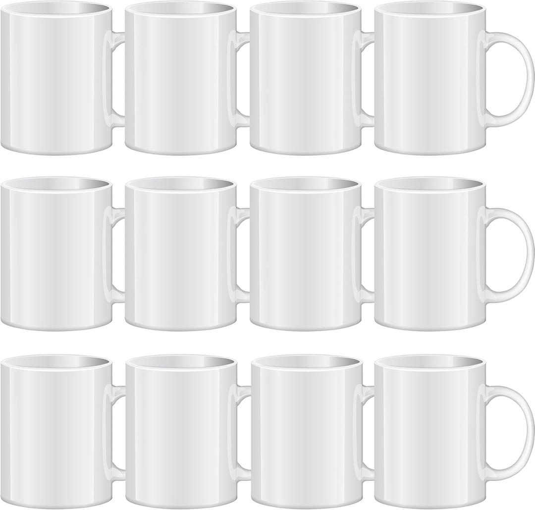 TANGLONG Sublimation Mugs Blank, Tazas Para Sublimacion, White Ceramic Sublimation Cups, Bulk Mugs for Coffee, Tea, Latte, Soup, Milk, Hot Cocoa 11 oz Set of 12