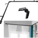 Corner Curtain Rod for Windows 30 to 136 Inches, L-shaped Curved Heavy Duty Corner Window Curtain Rods, Adjustable Renter Friendly 1 Inch Black Drapery Rods for Bedroom Living Room