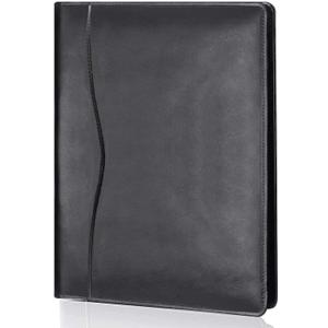 Leather Portfolio Folder Padfolio, Business Padfolio Organizer Document Planner Portfolio Binder Storage Pocket for Legal Pad Holder Paperwork Phone Men Women (Black)