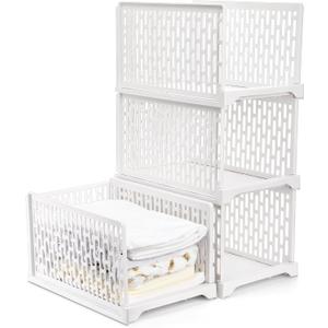 AVLA 4 Pack 38" Stackable Plastic Storage Basket, Plastic Foldable Closet Organizer Storage Bins, Wardrobe Storage Box Clothes Drawer Shelf Container for Cupboard Bedroom Dorm Bathroom Kitchen Office
