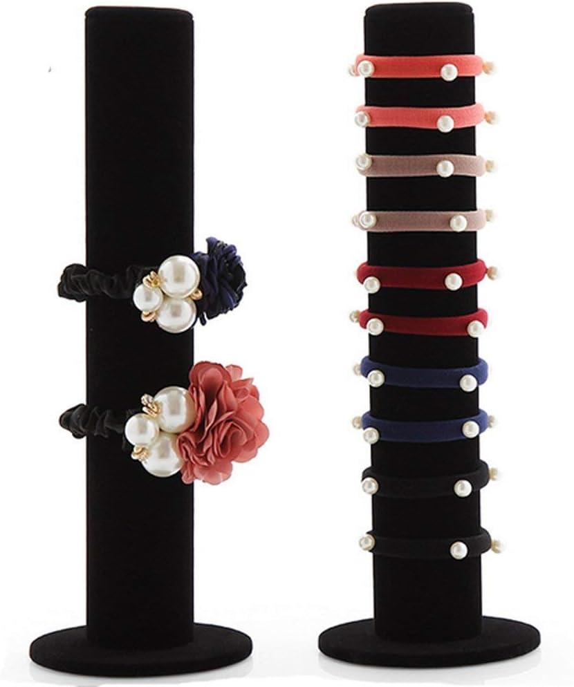 JIFF Jiffordwind Black Velvet Vertical Tower Hair Band Clasp Jewelry Bracelet T-Bar Organizer Holder (2 pack - Hair Band Display)