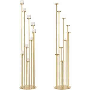 2pcs 9 Arm Candelabra,Floor Candle Holders Tall Set for Wedding Aisle Decoration,Gold Candelabras for Fireplace,Candle Stand Fit for Flameless or Wax