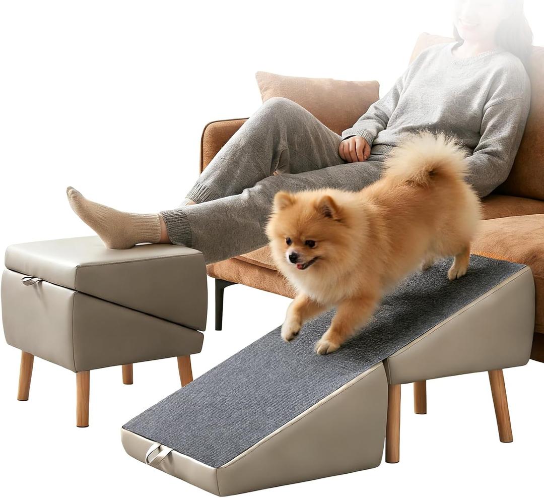 Split Ottoman Dog Ramp for Couch, 17.52" H Dog Stairs for Small Dogs and Cats, Foldable Pet Steps for Puppy and Medium/Senior Dogs,Non-Slip and Portable