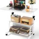 Portable Desk with Wheels Small Standing Desk on Wheels Adjustable Height Rolling Desks for Small Spaces, 32" Computer Desks with Storage Shelves for Home Office Study White