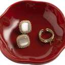 Ceramic Ring Dish Flower Jewelry Holder Dish Cute Jewelry Dish Tray Trinket Dish Small Decorative Tray Key Bowl Room Decor Aesthetic for Mom Best Friend Sister (red)