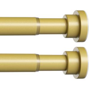 MEXAU 2 Pack Gold Spring Tension Curtain Rods, 30-64 Inch Adjustable No-Drill Shower Rod, Spring Loaded Curtain Rods 7/8" Diameter for Window, Bathroom, Closet, Room Divider (36-63IN-2P)