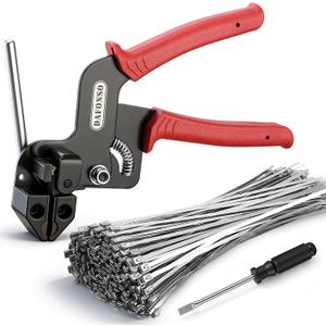 112PCS Heavy Duty 304 Stainless Steel Cable Tie Gun Kit, Includes 110PCS 11.8 Inch Metal Zip Ties, Self-Locking, UV & Corrosion Resistant, for Fence, Exhaust Pipe, Chicken Coop, Farm Use