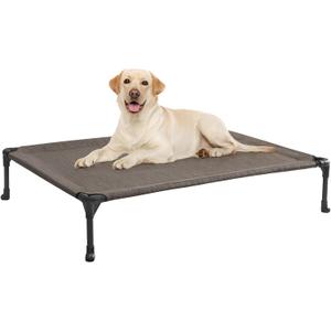 Veehoo Outdoor Elevated Dog Cot Bed, Cooling Raised Pet Bed for Large Dogs, Washable Breathable Mesh Hammock Bed with No-Slip Feet, Indestructible Ground Off Training Platform Cot-42"x30" Brown