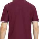 Men's Pique Polo Shirts Long Sleeve Cotton Blend Tipped Casual Collared Polo Shirts Business Classic Fit (XXL, Burgundy )