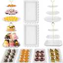 10 Pack Dessert Table Display Set, 4 Sets 3 Tier Cupcake Stand, 6 Pcs Food Serving Trays, Tiered White Plastic Cup Cake Tower for Birthday Baby Shower Wedding and Tea Party Supplies (10, Large)