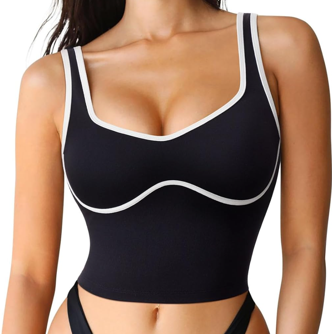 SUUKSESS Women Sweetheart Neckline Longline Sports Bra Padded Basic Workout Crop Tank Top XS