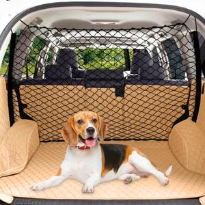 Dog Car Barrier Net Pet Car Divider Back Seat Barrier Net for Trucks, SUV, Full Sized Sedans Pet Restraint Car Backseat Divider Vehicle Gate Cargo Area Travel Trunk Mesh Net Screen Barricade (47.2x27.5 Inch)