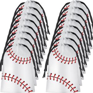 Flutesan 50 Pack Drawstring Baseball Party Favor Bags Plastic Baseball Snack Goodie Bags Gift Packaging Storage for Kids Boys Birthday Sports Theme Party Supplies, 6 x 8 Inch