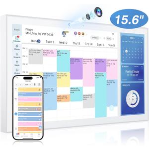15.6" Smart Digital Calendar with Camera & HD Smart Touch Screen, Electronic Digital Wall Planner with Split-Screen | Sync Calendars, Chore Chart, Meal Plan & Video Calls | Includes Wall Mount