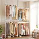 Floor to Ceiling Clothes Rack, Heavy-Duty Telescopic Garment Rack, 43122in Height & 3047in Width, 220lbs Total Load Capacity, 4-Pole, White