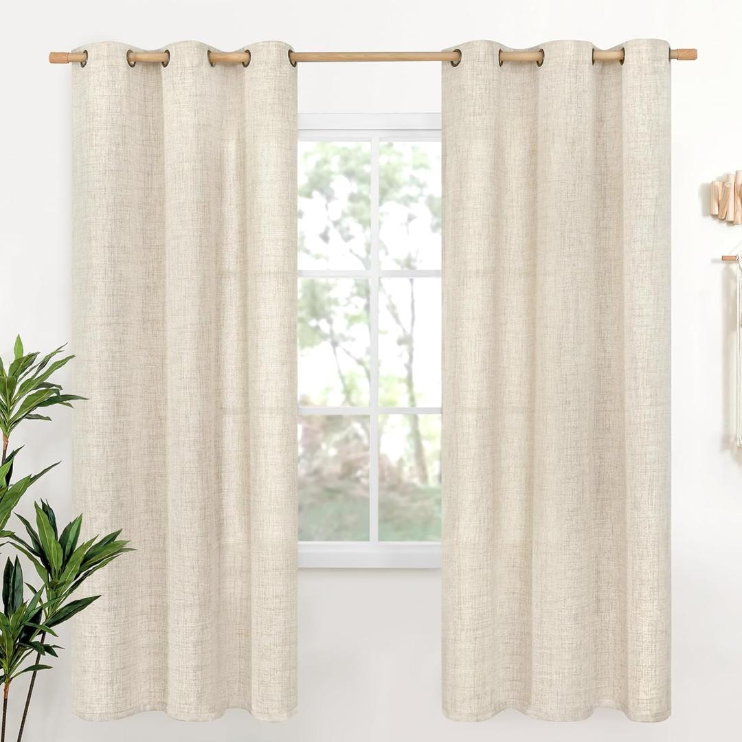 YoungsTex Linen Curtains 72 Inch Length for Living Room, Light Filtering Semi Sheer Window Drapes with Bronze Grommet Privacy for Bedroom Farmhouse Decorative, 42 x 72 Inch, 2 Panels