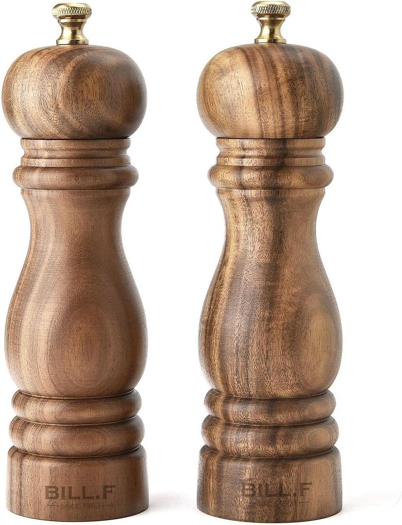Pepper Grinder,Wood Salt and Pepper Grinder Mills Sets, Acacia Wood Manual Salt Grinder Refillable Pepper Mill Sets with Adjustable Ceramic Grinding Rotor - 7 Inch-Set of 2