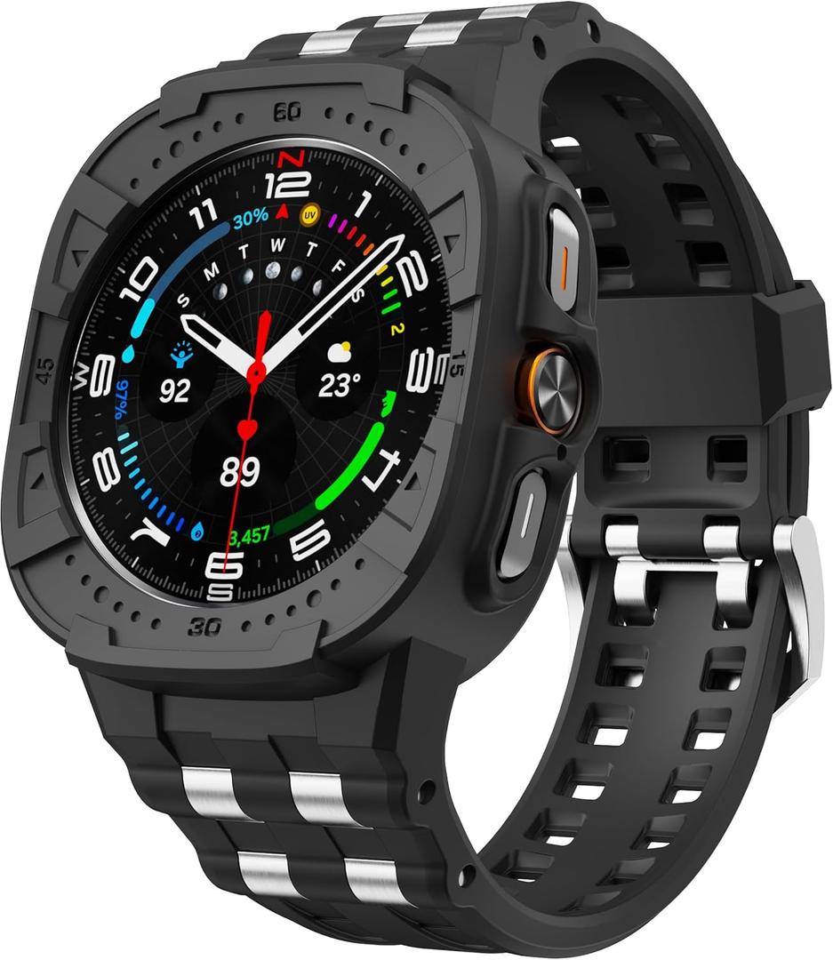 T-ENGINE Watch Band Compatible with Samsung Galaxy Watch 7 Ultra 47mm Band with Case,Rugged Galaxy Watch Ultra Band with Protective Case (Black)