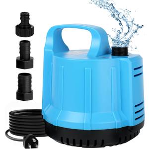 1200 GPH 115W Submersible Water Pump for Large 140-300 Gallon Fish Tank, Pond, Aquarium, Fountain, Pool Draining, Hydroponic System, Water Sump Pump 8.2ft Power Cord US 3-Plug, 3 Outlet Nozzles Blue