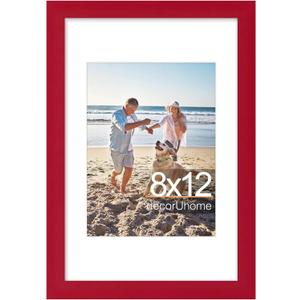 decorUhome 8x12 Picture Frame, Display Pictures 6x8 with Mat or 8x12 without Mat, Wall & Tabletop Display Photo Frame, Red, 1 Pack