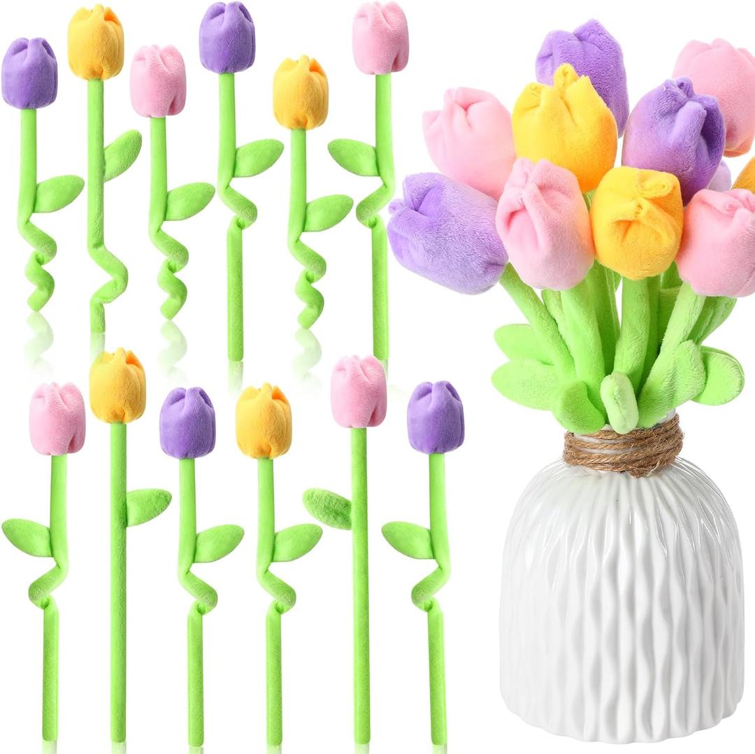 Daifunli 12 Pcs Tulips Flowers Stuffed Tulips Flower Bendable Stems Bouquet Soft Rose Flower 12.6 Inch Plant Soft Bouquet for Wedding Marriage Women