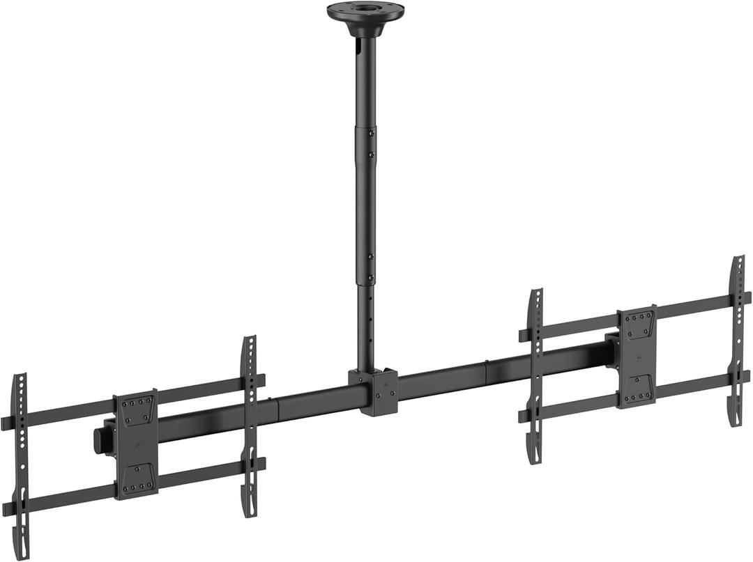 Mount Plus CB-D600 2x1 Side by Side Dual Screen Menu Board Ceiling Mount for 37" to 60" TV | Adjustable Height Pole | Max Weight 88 Lbs Per Screen | VESA Patterns Up to 600x400 | Swivel 360 Degree, Black