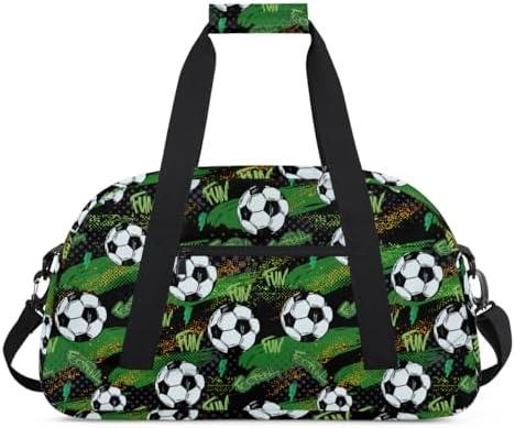Kids Overnight Duffel Bag Boys - Sport Gym Bag Travel Duffle Luggage Bag Water Resistant lightweight Carry On Weekender Tote for Practice Workout School Sleepover (Green Sports Football)