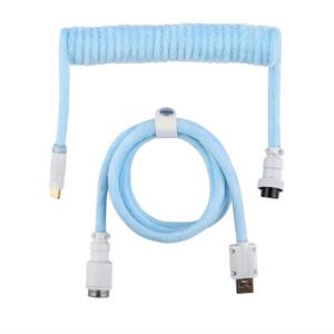 EPOMAKER FurMix Custom Coiled Keyboard Cable, 1.5m USB-C to USB-A Double-Sleeved Cable for Mechanical Keyboard, with Detachable 5-Pin Metal Aviator Connector for Gaming Keyboard (Blue)
