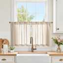 jinchan Kitchen Curtains Linen Tier Curtains 24 Inch Farmhouse Cafe Drapes for Small Window Flax Country Rustic Rod Pocket Bathroom Laundry Room RV Light Filtering 2 Panels Crude, 38"W x 24"L