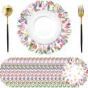 50 Pcs Lavender Tulip Paper Placemats Disposable,13.4 Inch Spring Flora Round Place Mats Spring Summer Table Mats for Birthday Wedding Banquet Bridal Shower Party Supplies
