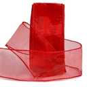 DERAYEE Red Organza Wired Ribbon, 2-1/2 Inch x 50 Yards Metallic Edge Christmas Decorative Sheer Ribbon for Xmas Wreaths, Christmas Tree Decoration, Gift Wrapping, Pack of 3