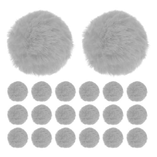 M METERXITY 20-Pack Faux Fur Pom Poms, 2 Inch/ 5 cm Soft Fluffy Pompoms Balls Faux Rabbit Fur with Elastic Loop for Hats/Bags/Keychains/Knitting Accessories/DIY Crafts [Light Grey]