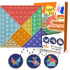 7pcs Push It Pop Fidget Toys Set, Tangram Puzzle Popper Sensory Toys Pack, Stress and Anxiety Relief Toy for All Ages, Fun Family Game Bubble Pop Fidget Toy Set