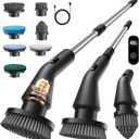 Electric Spin Scrubber, Upgraded IPX7 Cordless Cleaning Brush for Bathroom Shower, Household Cleaning Scrubber with 7 Brush Heads, Adjustable Long Handle and 2 Rotating Speeds for Tub Floor (Black)
