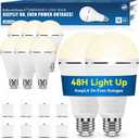 BoRccdit KeepLit 8PK Emergency Rechargeable Light Bulbs, 48H Battery Backup, 3 Brightness Levels, 12W 65W Equivalent A19 LED Bulb Auto-On During Power Outage for Hurricane, Emergency Use (Soft White)