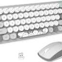 FOPETT Wireless Keyboard and Mouse Cute Mouse and Keyboard 2.4G Wireless Keyboards with Colorful 68 Keys Typewriter Retro Round Keycap for PC, Laptop,Tablet,Computer Windows - Grey Colorful