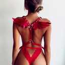 Women Leather Harness Lingerie, Sexy Angel Wings Chest Belt for Ladies, Punk Red Body Caged Waist Harness Straps for Fetish Costume Party Cosplay Rave Festival Party Couples BDSM Games (Red)