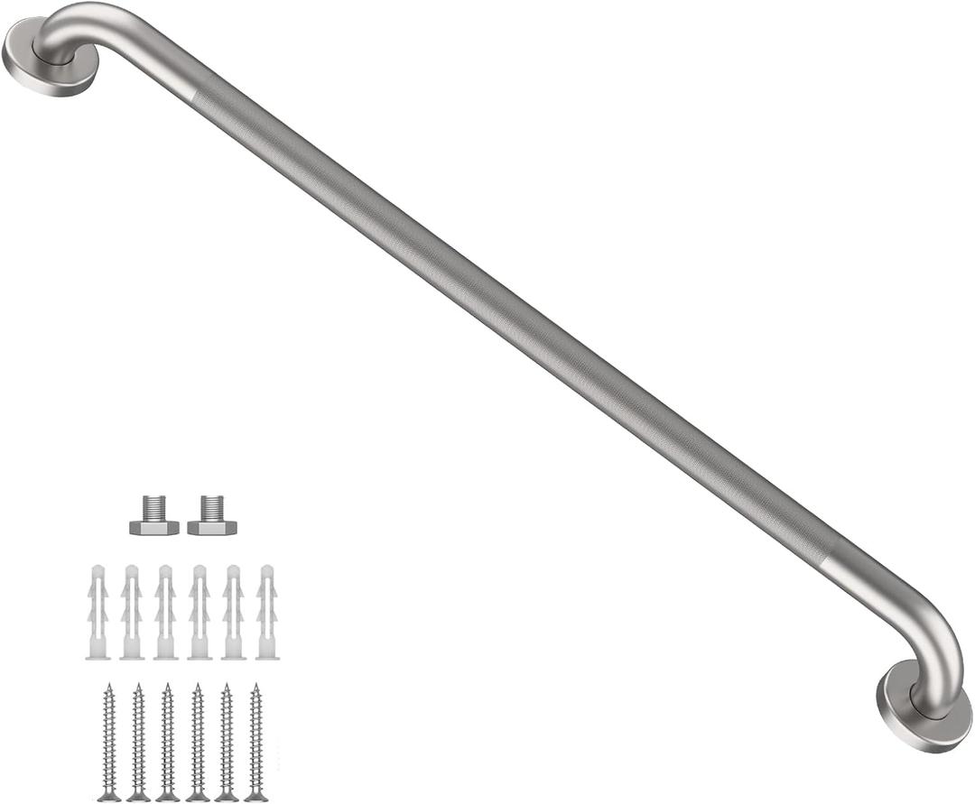 Brushed Nickel Shower Grab Bar w/Anti-Slip Knurled Grip 36 Inch, Zepolu Stainless Steel Bathroom Grab Bars, Safety Bar Balanced Handrail, Handicap Injury Elderly Senior Assist Support Shower Handle 