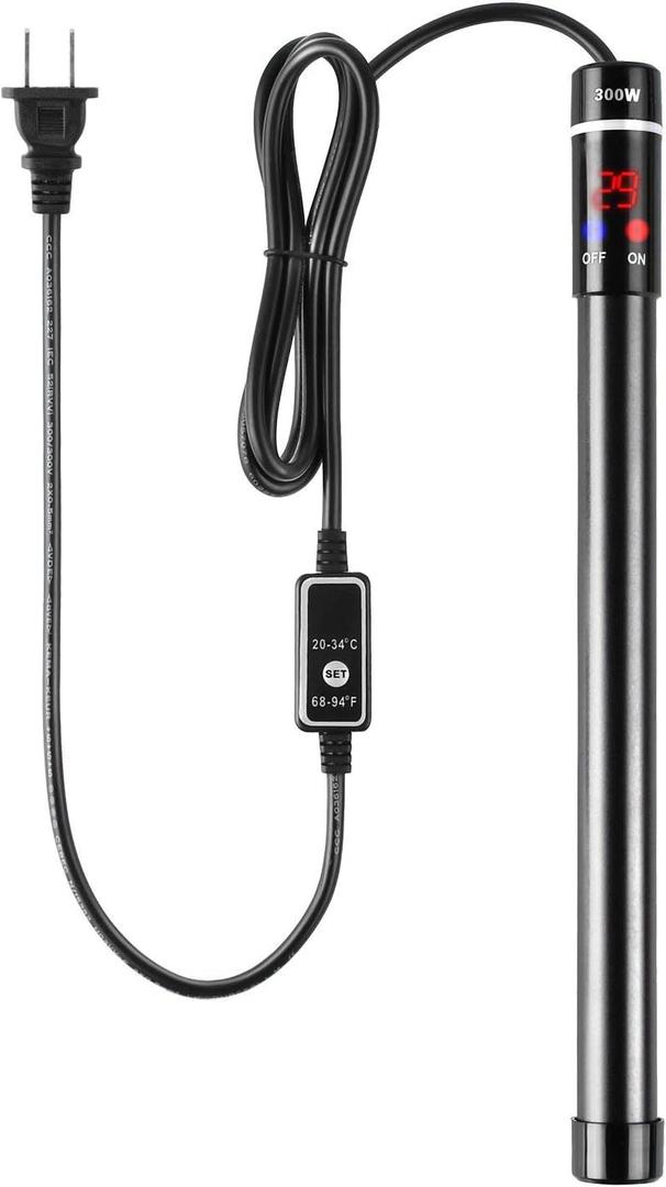 MQ Titanium Alloy 300W Aquarium Heater for Salt and Fresh Water, Digital LED Display Submersible Heater with External Thermostat Controller, for Fish Tank 5060 Gallon