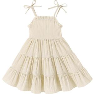 JEELLIGULAR Toddler Girl Summer Dress Tie Strap Sleeveless Sundress White/Floral/Denim Beach Dresses for Baby Girls 12M-6Y