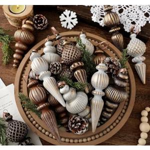 Yunlly 9 Pcs Neutral Christmas Ornaments Textured Christmas Tree Decor with Hanging Loop Modern Brown Hanging Finial Ornaments Shatterproof Home Decor for Xmas Vintage Rustic Farmhouse (Classic Color)