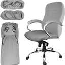 Tatuo 3 Pcs Computer Office Chair Cover Universal Rotating Chair Slipcovers Protector Removable Washable Office Armrest Covers with Zipper for High Back Seat Backrest(L,Waffle,Gray) (Grey)