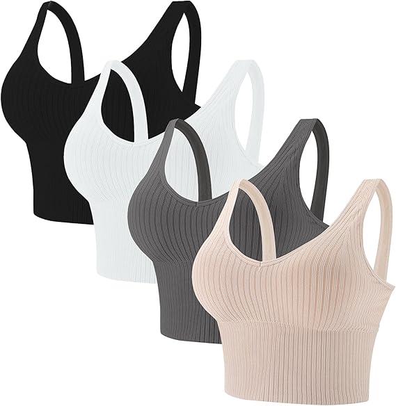 Eleplus 4 Pieces Comfy Cami Bra for Women Crop Top Yoga Bralette Longline Padded Lounge Bra Pack of 4 (X-Large-XX-Large,)