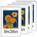 16x24 Poster Frame 4 Pack - White Solid Wood Picture Photo Frame - Woodgrain Series - Room, Office, Gallery, Studio Display - Wall Hanging