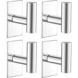 VAEHOLD Wall Towel Hooks, Heavy Duty Sticky Holder Waterproof Towel Hooks for Hanging Coat, Clothes, Closet Hook Wall Mount for Kitchen (Chrome, 4 Pack)