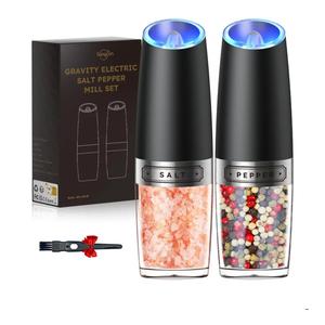 Sangcon Gravity Electric Salt and Pepper Grinder Set Automatic Shakers Mill Grinder with LED Light, BATTERY POWERED Adjustable Coarseness One Hand Operation, Upgraded Larger Capacity