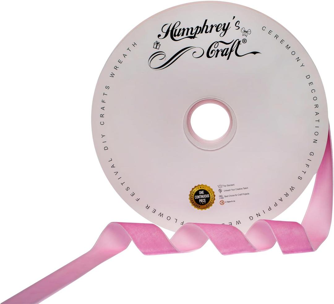 Humphrey's Craft 1 Inch Wide Pink Crushed Velvet Ribbons Spool - 25 Yards, Perfect for Sewing, Gift Wrapping, Jewelry Making, Wedding and All Crafting Projects.