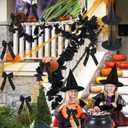 2Pack 6.6Ft Black Fall Maple Leaves Garland,4Pcs Witches Hat,15pcs Black Bow,Artificial Autumn Foliage Garland Outdoor for Home Party Mantle Fireplace Fall Halloween Thanksgiving Christmas Decor